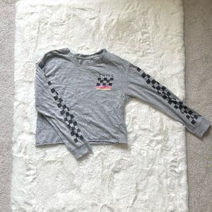 Cute Checkered Long Sleeve Gray Crop Top